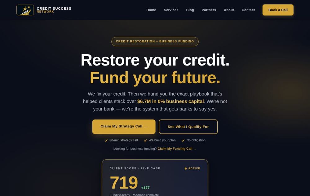 Credit Success Network website built by The Clifton Agency
