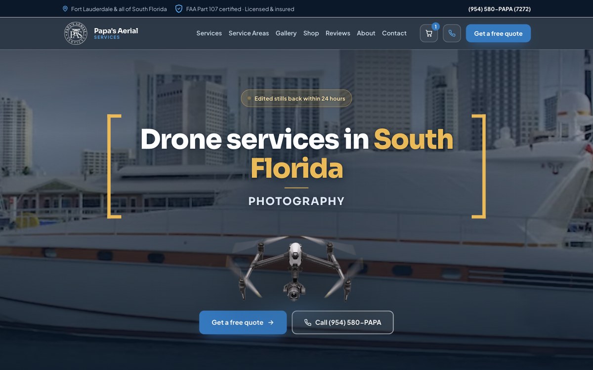 Papa's Aerial Services drone photography website by The Clifton Agency