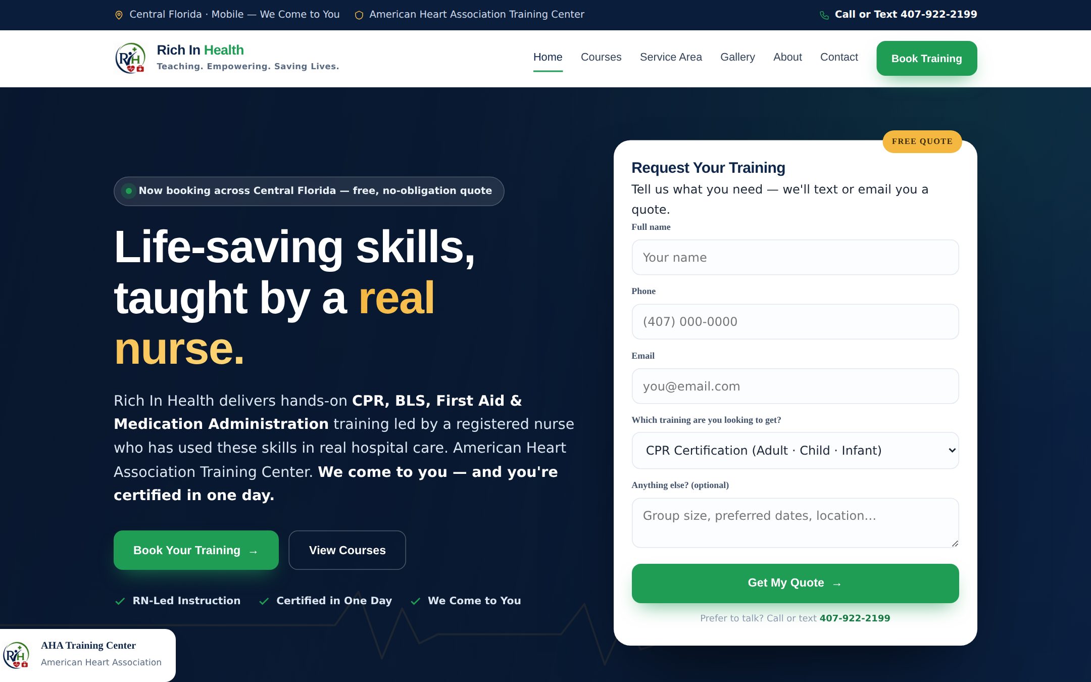 Rich In Health CPR training website by The Clifton Agency