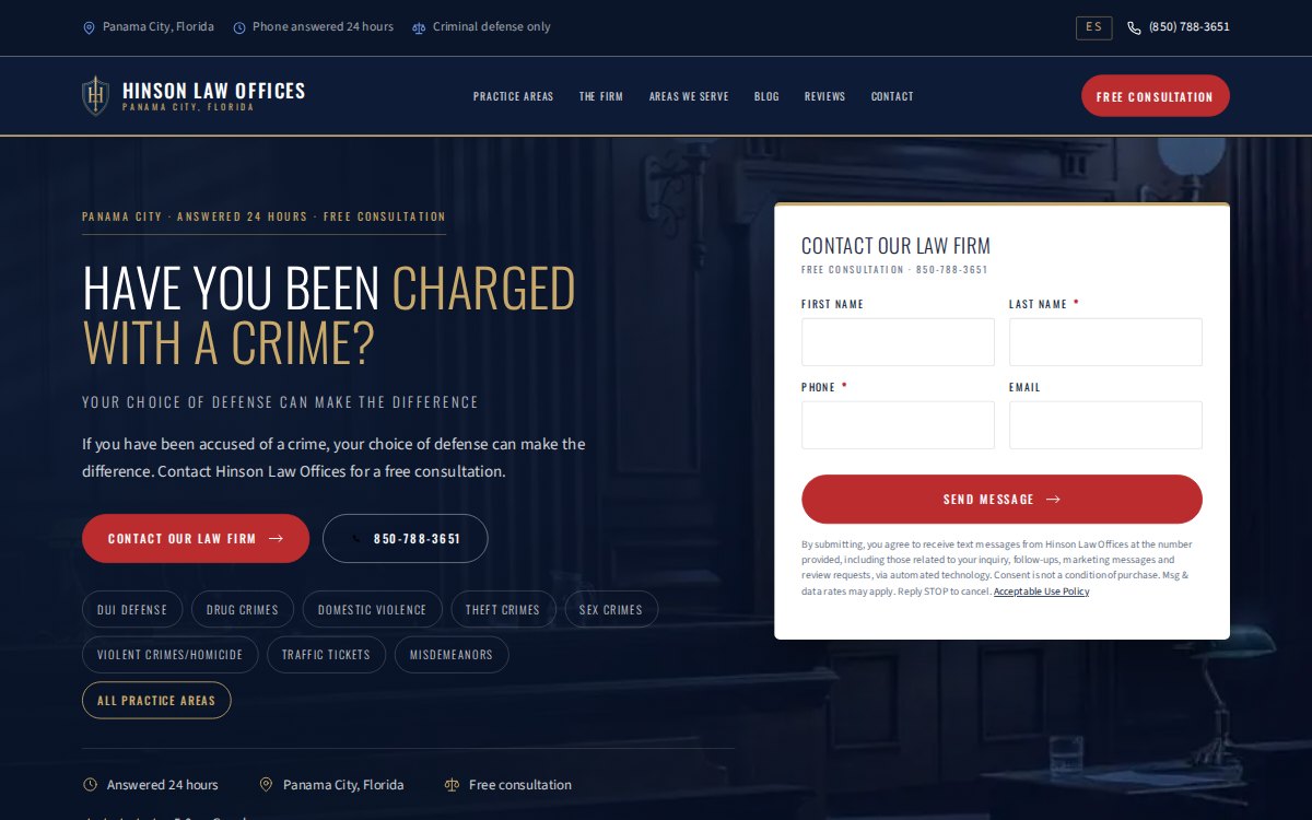 Hinson Law Offices criminal defense website by The Clifton Agency